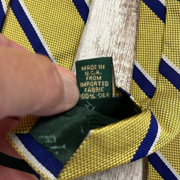 Lauren Ralph Lauren Gold Blue Striped Silk Neck Tie - Picture 8 of 9